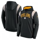 Men's Pittsburgh Steelers Black Gray Sideline Athletic Stack Performance Pullover Hoodie