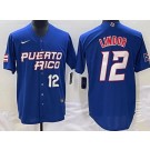 Men's Puerto Rico #12 Francisco Lindor Blue Player Number 2023 World Baseball Classic Cool Base Jersey