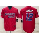 Men's Puerto Rico #12 Francisco Lindor Red 2023 World Baseball Classic Cool Base Jersey