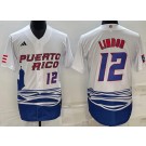 Men's Puerto Rico #12 Francisco Lindor White Player Number 2023 World Baseball Classic Cool Base Jersey