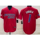 Men's Puerto Rico #1 Carlos Correa Red 2023 World Baseball Classic Cool Base Jersey