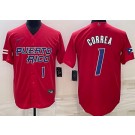 Men's Puerto Rico #1 Carlos Correa Red Player Number 2023 World Baseball Classic Cool Base Jersey