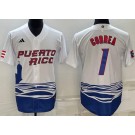 Men's Puerto Rico #1 Carlos Correa White 2023 World Baseball Classic Cool Base Jersey