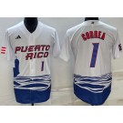 Men's Puerto Rico #1 Carlos Correa White Player Number 2023 World Baseball Classic Cool Base Jersey