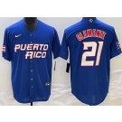 Men's Puerto Rico #21 Roberto Clemente Blue 2023 World Baseball Classic Cool Base Jersey