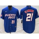 Men's Puerto Rico #21 Roberto Clemente Blue Player Number 2023 World Baseball Classic Cool Base Jersey