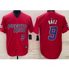 Men's Puerto Rico #9 Javier Baez Red Player Number 2023 World Baseball Classic Cool Base Jersey