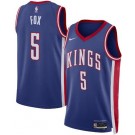 Men's Sacramento Kings #5 De'Aaron Fox Blue 2024 City Heat Press Jersey