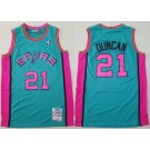 Men's San Antonio Spurs #21 Tim Duncan Green Pink 1998 Throwback Swingman Jersey