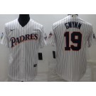 Men's San Diego Padres #19 Tony Gwynn White Stripes Throwback Cool Base Jersey