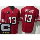 Men's San Francisco 49ers #13 Brock Purdy Limited Red Alternate 2025 Captain Patch FUSE Vapor Jersey