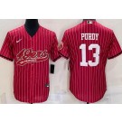 Men's San Francisco 49ers #13 Brock Purdy Limited Red Stripes Baseball Jersey