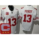 Men's San Francisco 49ers #13 Brock Purdy Limited White 2025 Captain Patch FUSE Vapor Jersey