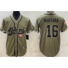 Men's San Francisco 49ers #16 Joe Montana Limited Olive 2022 Salute To Service Baseball Jersey