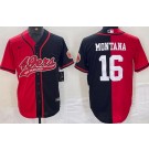 Men's San Francisco 49ers #16 Joe Montana Limited Red Black Split Baseball Jersey