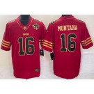 Men's San Francisco 49ers #16 Joe Montana Red Gold 75the Vapor Jersey