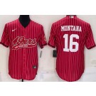 Men's San Francisco 49ers #16 Joe Montana Red Stripes Baseball Jersey