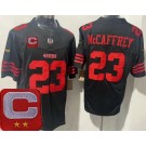 Men's San Francisco 49ers #23 Christian McCaffrey Limited Black 2025 Captain Patch FUSE Vapor Jersey