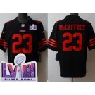 Men's San Francisco 49ers #23 Christian McCaffrey Limited Black LVIII Super Bowl Vapor Jersey