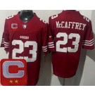 Men's San Francisco 49ers #23 Christian McCaffrey Limited Red 2025 Captain Patch FUSE Vapor Jersey