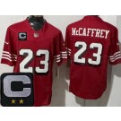 Men's San Francisco 49ers #23 Christian McCaffrey Limited Red Alternate 2025 Captain Patch FUSE Vapor Jersey