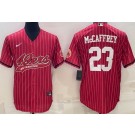 Men's San Francisco 49ers #23 Christian McCaffrey Limited Red Stripes Baseball Jersey