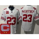 Men's San Francisco 49ers #23 Christian McCaffrey Limited White 2025 Captain Patch FUSE Vapor Jersey