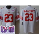 Men's San Francisco 49ers #23 Christian McCaffrey Limited White LVIII Super Bowl Vapor Jersey