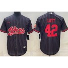 Men's San Francisco 49ers #42 Ronnie Lott Limited Black Stripes Baseball Jersey