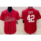 Men's San Francisco 49ers #42 Ronnie Lott Limited Red Baseball Jersey