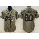 Men's San Francisco 49ers #80 Jerry Rice Limited Olive 2022 Salute To Service Baseball Jersey