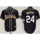 Men's Seattle Mariners #24 Ken Griffey Black Gold Cool Base Jersey