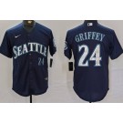 Men's Seattle Mariners #24 Ken Griffey Navy Player Numbe Team Logo Cool Base Jersey