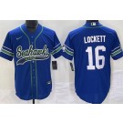 Men's Seattle Seahawks #16 Tyler Lockett Limited Blue Throwback Baseball Jersey