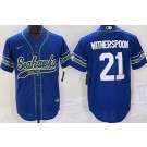 Men's Seattle Seahawks #21 Devon Witherspoon Limited Blue Throwback Baseball Jersey
