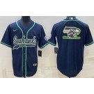 Men's Seattle Seahawks Blank Limited Navy Team Logo Baseball Jersey