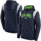 Men's Seattle Seahawks Navy Gray Sideline Athletic Stack Performance Pullover Hoodie