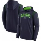 Men's Seattle Seahawks Navy Sideline Athletic Stack Performance Pullover Hoodie