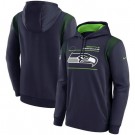 Men's Seattle Seahawks Navy Sideline Logo Performance Pullover Hoodie