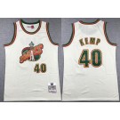 Men's Seattle Sonics #40 Shawn Kemp Cream Chainstitch Throwback Swingman Jersey