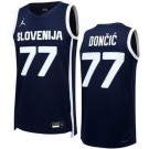 Men's Slovenia #77 Luka Doncic Navy 2024 Heat Press Basketball Jersey