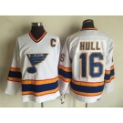 Men's St Louis Blues #16 Brett Hull White Yellow Throwback Jersey