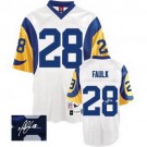 Men's St Louis Rams #28 Marshall Faulk White Signature 1999 Throwback Jersey