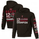 Men's Tampa Bay Buccaneers #12 Tom Brady Black 2021 Super Bowl LV Champions Pullover Hoodie 210321