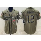 Men's Tampa Bay Buccaneers #12 Tom Brady Limited Olive 2022 Salute To Service Baseball Jersey