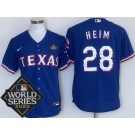 Men's Texas Rangers #28 Jonah Heim Royal Team Logo 2023 World Series Cool Base Jersey