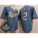 Men's Texas Rangers #2 Marcus Semien Light Blue Team Logo 2023 World Series Cool Base Jersey