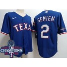Men's Texas Rangers #2 Marcus Semien Royal Team Logo 2023 World Series Champions Cool Base Jersey