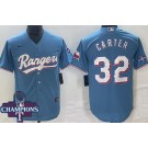 Men's Texas Rangers #32 Evan Carter Light Blue Team Logo 2023 World Series Champions Cool Base Jersey