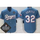Men's Texas Rangers #32 Evan Carter Light Blue Team Logo 2023 World Series Cool Base Jersey